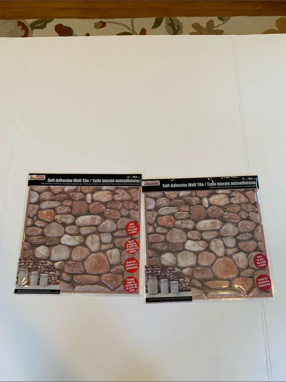 2 Tool Bench Self-Adhesive Peal and Stick Brown Faux Stone 12” Square Wall Tiles